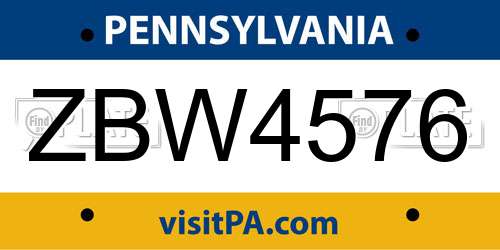 ZBW4576 Pennsylvania License Plate