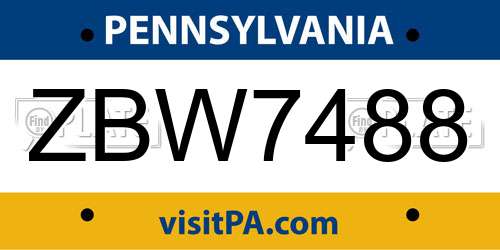 ZBW7488 Pennsylvania License Plate