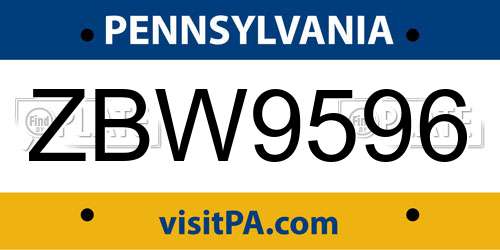 ZBW9596 Pennsylvania License Plate