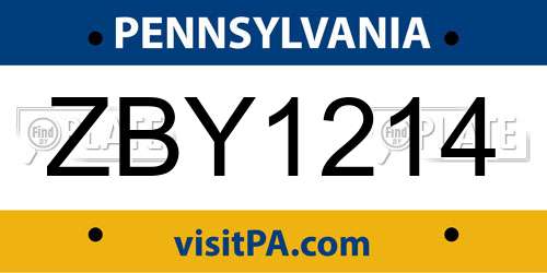 ZBY1214 Pennsylvania License Plate