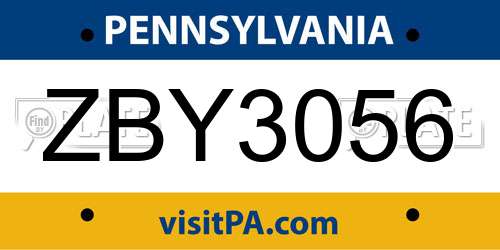 ZBY3056 Pennsylvania License Plate