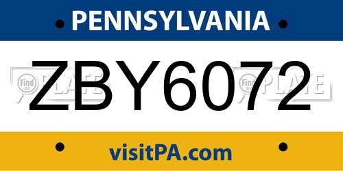 ZBY6072 Pennsylvania License Plate