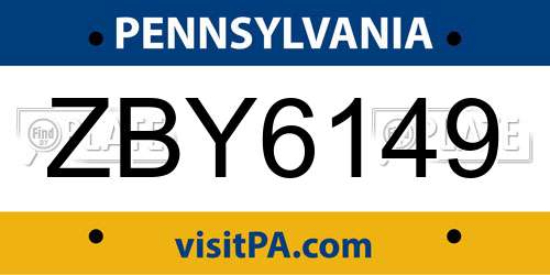 ZBY6149 Pennsylvania License Plate