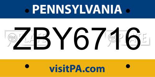 ZBY6716 Pennsylvania License Plate