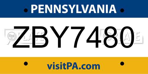 ZBY7480 Pennsylvania License Plate