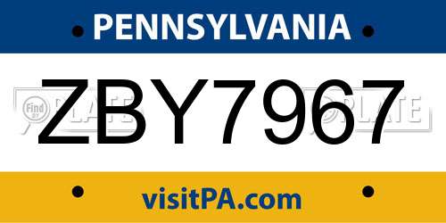 ZBY7967 Pennsylvania License Plate