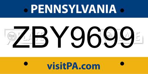 ZBY9699 Pennsylvania License Plate
