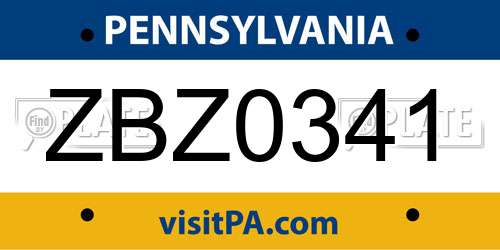 ZBZ0341 Pennsylvania License Plate