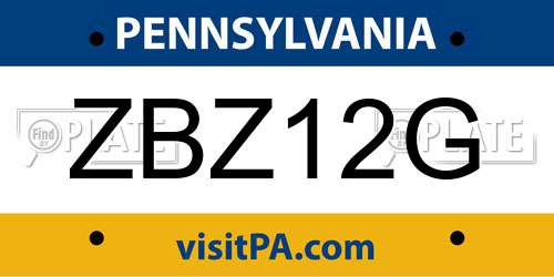 ZBZ12G Pennsylvania License Plate