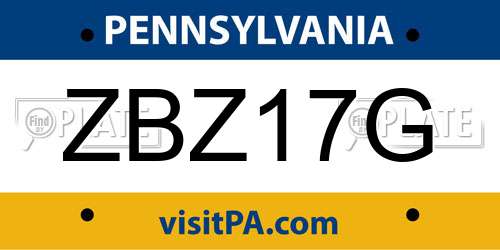 ZBZ17G Pennsylvania License Plate