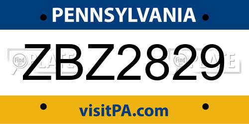 ZBZ2829 Pennsylvania License Plate