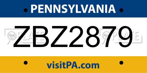 ZBZ2879 Pennsylvania License Plate
