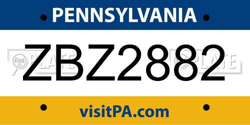 ZBZ2882 Pennsylvania License Plate