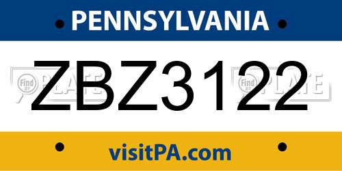 ZBZ3122 Pennsylvania License Plate