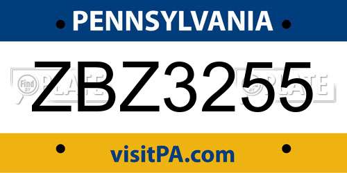 ZBZ3255 Pennsylvania License Plate