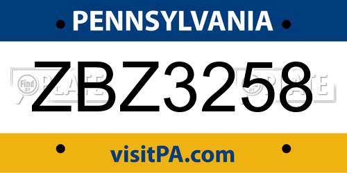 ZBZ3258 Pennsylvania License Plate