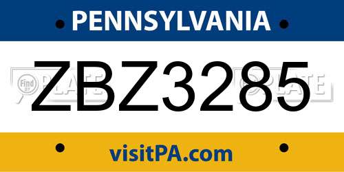 ZBZ3285 Pennsylvania License Plate
