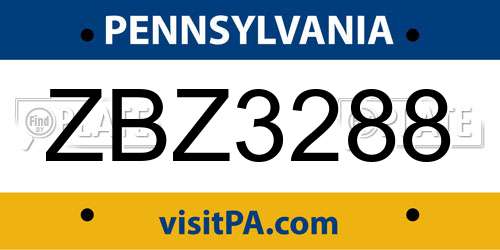 ZBZ3288 Pennsylvania License Plate