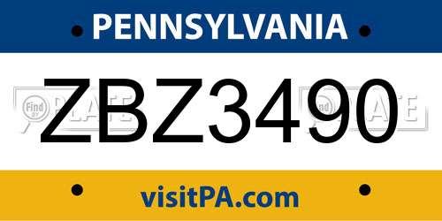 ZBZ3490 Pennsylvania License Plate