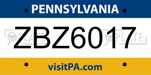 ZBZ6017 Pennsylvania License Plate