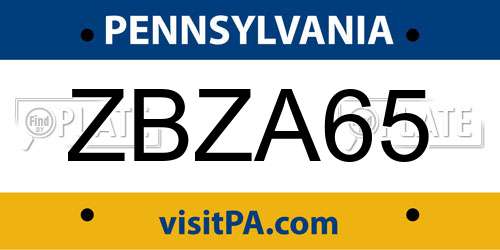 ZBZA65 Pennsylvania License Plate