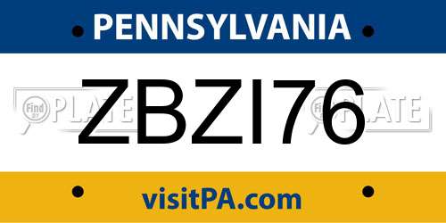 ZBZI76 Pennsylvania License Plate