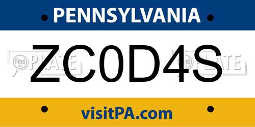 ZC0D4S Pennsylvania License Plate