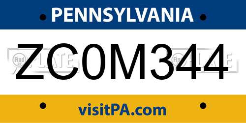ZC0M344 Pennsylvania License Plate