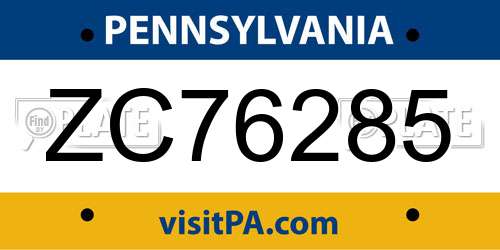 ZC76285 Pennsylvania License Plate
