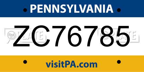 ZC76785 Pennsylvania License Plate