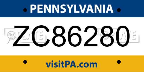 ZC86280 Pennsylvania License Plate