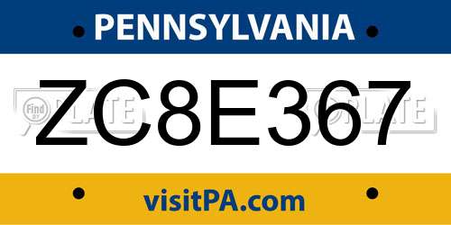ZC8E367 Pennsylvania License Plate