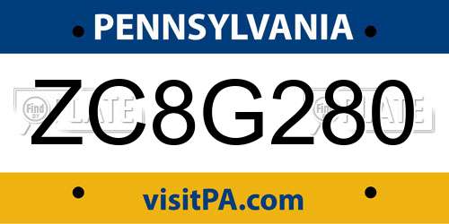 ZC8G280 Pennsylvania License Plate