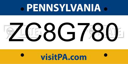 ZC8G780 Pennsylvania License Plate