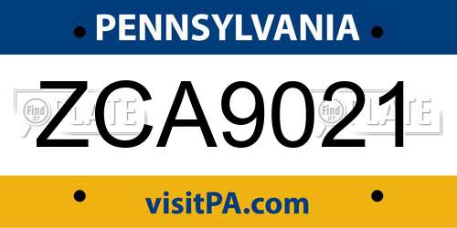 ZCA9021 Pennsylvania License Plate