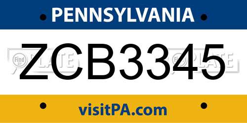 ZCB3345 Pennsylvania License Plate
