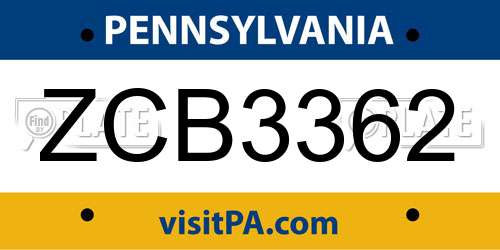 ZCB3362 Pennsylvania License Plate
