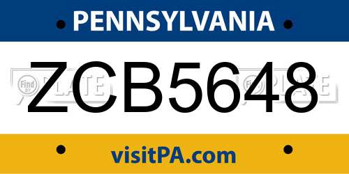 ZCB5648 Pennsylvania License Plate