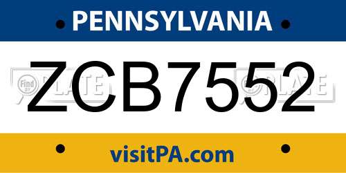 ZCB7552 Pennsylvania License Plate