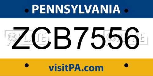 ZCB7556 Pennsylvania License Plate