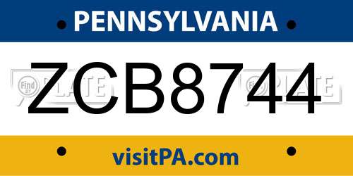 ZCB8744 Pennsylvania License Plate