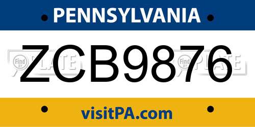 ZCB9876 Pennsylvania License Plate