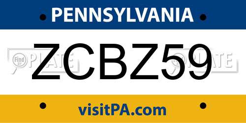 ZCBZ59 Pennsylvania License Plate