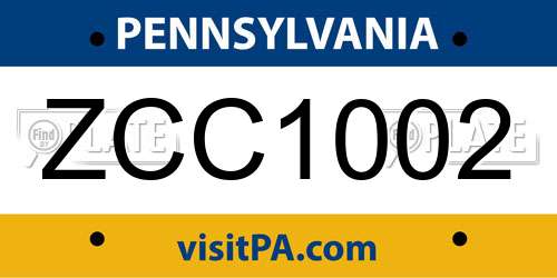 ZCC1002 Pennsylvania License Plate