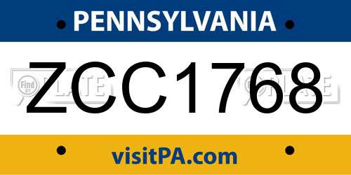 ZCC1768 Pennsylvania License Plate