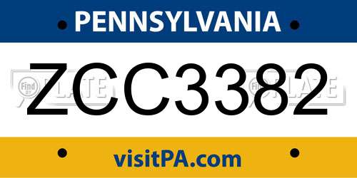 ZCC3382 Pennsylvania License Plate