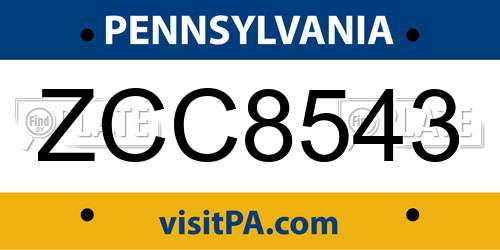 ZCC8543 Pennsylvania License Plate