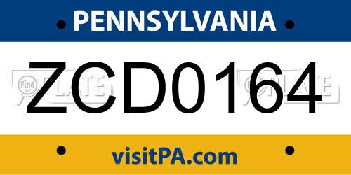 ZCD0164 Pennsylvania License Plate