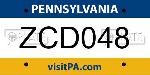 ZCD048 Pennsylvania License Plate