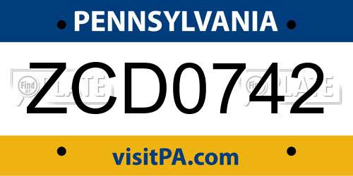 ZCD0742 Pennsylvania License Plate